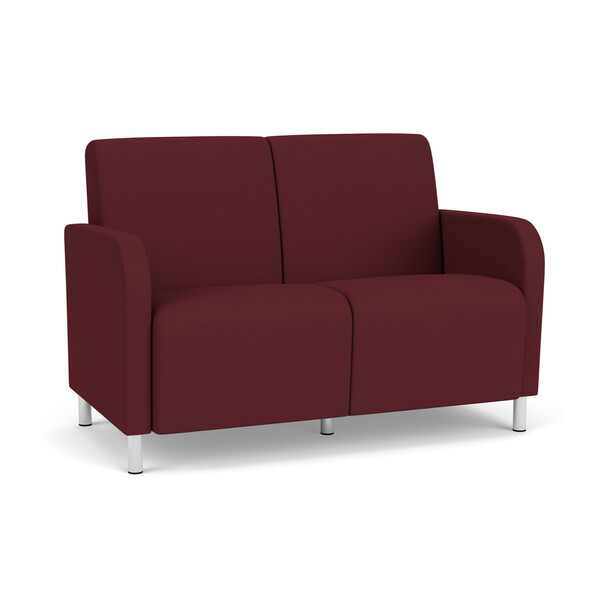 Lesro Siena Lounge Reception 2 Seat Tandem Seating No Center Arm, Brushed Steel, OH Wine Upholstery SN2101
